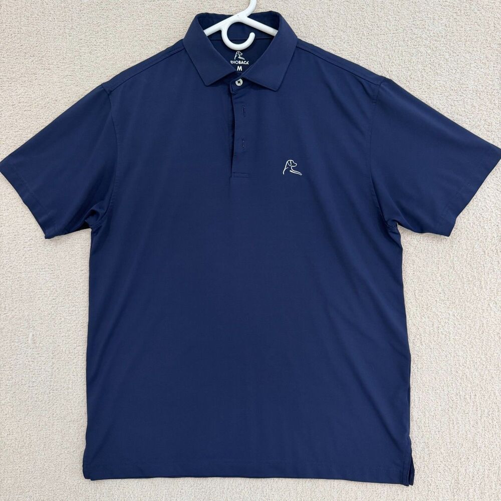 Rhoback Polo Shirt Mens M Navy Solid Performance Stretch Golf Short Sleeve Dog